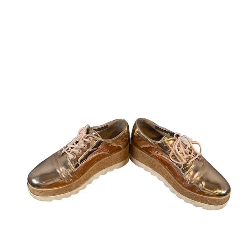 Aldo Women’s Metallic Rose Gold Platform Sneaker Boots Lace Up Cork Trim Sz 6.5